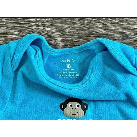 Carter's Dog Monkey Applique Boy 2pc Set Bodysuits Blue & Red Stripe 18 months - Picture 5 of 7